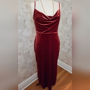 Taylor Rust Velvet Draped Neckline Full length Dress 12